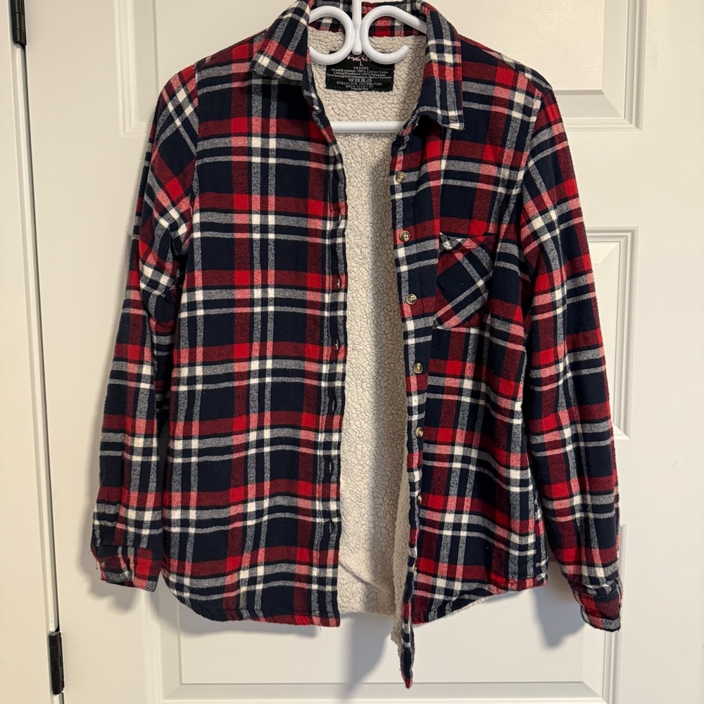 Red and Blue Plaid Flannel Shirt